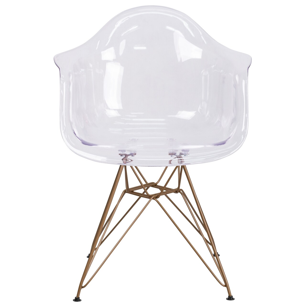 Flash Furniture 31.75&#x22; Clear and Gold Transparent Side Chair with Curved Arms